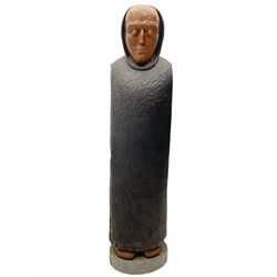 John Bunting FRBS, FRCA (1927-2002): Carved sculpture of a standing Monk in ebonised robes