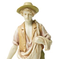 Pair of Royal Dux figures of agricultural workers modelled by Alois Hampel, one holding a scythe, the other sewing wheat model numbers 1457 and 1458 H32cm 