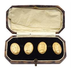 Pair of Victorian 9ct gold cufflinks, with bright cut decoration, Birmingham 1900, boxed