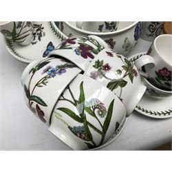 Portmeirion Botanical Garden tea and dinner wares, to include coffee pot, coffee press, teapot, eight coffee cans and saucers, ten teacups and saucers of various sizes, six herb jars, four dinner plates, various serving dishes etc (70) 