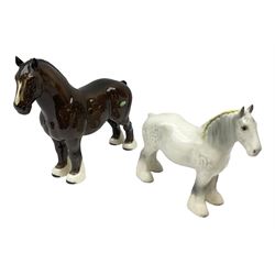 Two Beswick horse figures, comprising Bay 'Burnham Beauty' no.2309 and grey shire no. 818, both with printed marks beneath 