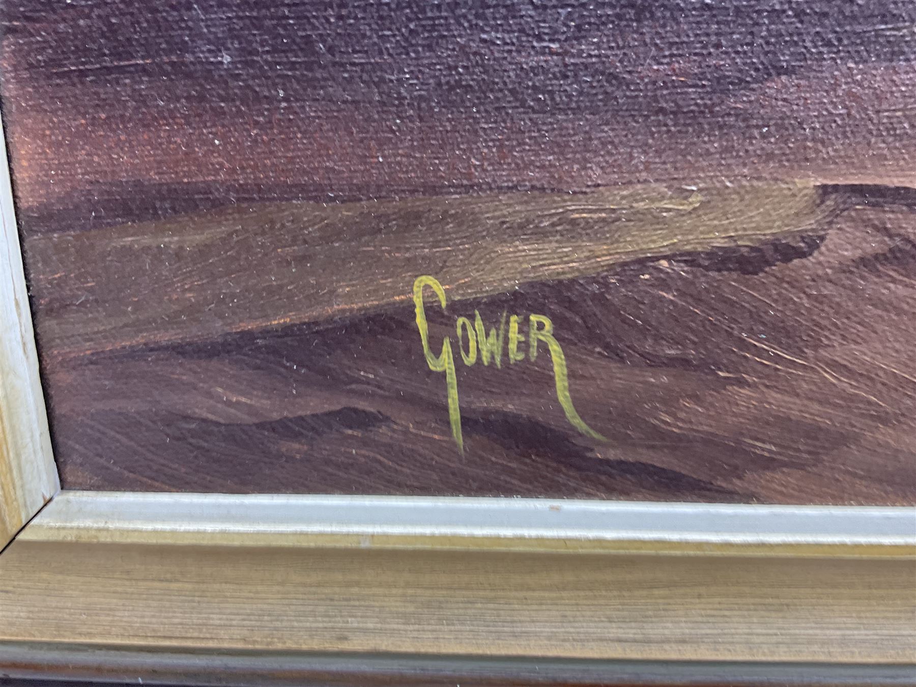 Tom Gower (British 1938-): 'Sunset at Low Tide - St Ives', oil on canvas 44cm x 86cm