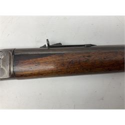 Marlin Firearms Co. USA 'Safety' .32 rim-fire rifle dated 1892, the 61cm barrel with magazine tube under, walnut stock with under lever cocking and crescent butt plate, serial no.153534, L103.5cm