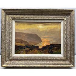 Alexander 'Alec' Carruthers Gould (British 1870-1948): 'Sunset at Lynmouth' North Devon, oil on canvas laid on to board signed, titled verso 24cm x 34cm