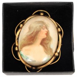 Trifari silver butterfly brooch and a gilt metal ceramic cameo brooch