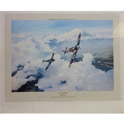  'Duel of Eagles' print after Robert Taylor, individually signed by Douglas Bader and Adolf Galland published by the Military Gallery Bath 1980, 50cm x 60cm  