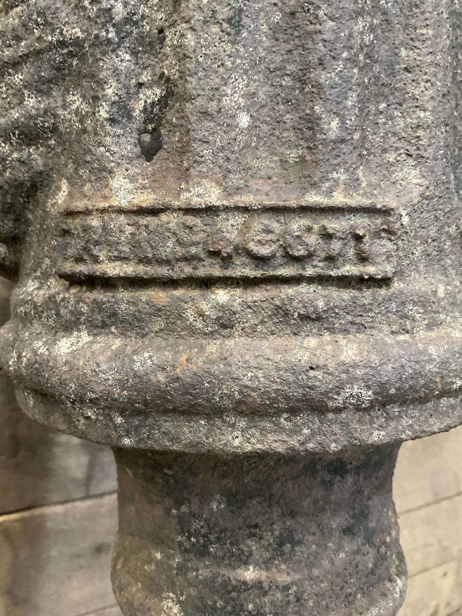 19th century cast iron water pump, lion crest with registration mark