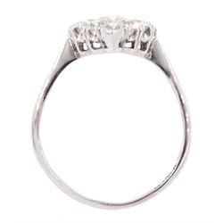 Early 20th century white gold old cut diamond marquise shaped cluster ring, stamped 18ct PT, total diamond weight approx 2.25 carat