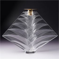 Pair of Lalique 'Ravelana' clear and frosted glass candlesticks inscribed 'Lalique, France' H22cm
