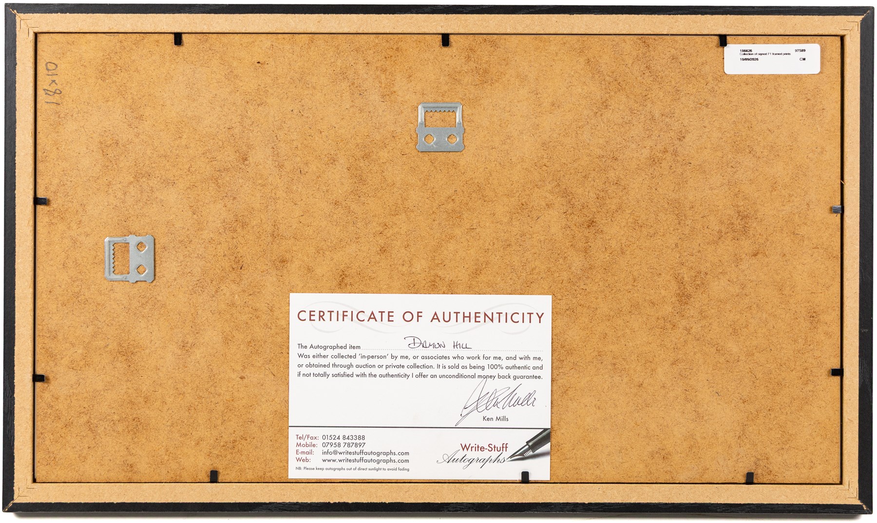 Ten signed Formula 1 photographs, comprising eight Damon Hill examples, Jenson Button and a Nigel Mansell example, nine with certificates of authenticity from Write Stuff Autographs, all framed, largest H47cm, W67cm