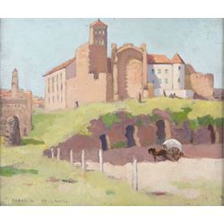 Francis Wilson (Scottish 1876-1957): 'Temple of Venus de Roma', oil on canvas board signed, titled verso 28cm x 34cm