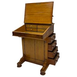 Late Victorian oak and walnut Davenport desk, raised gallery shelf, leather topped writing slope, four right hand side drawers