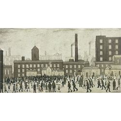 After Laurence Stephen Lowry R.B.A. R.A. (British 1887-1976): 'Coming out of School' and 'Outside the Mill', two colour prints max 28cm x 49cm (2)