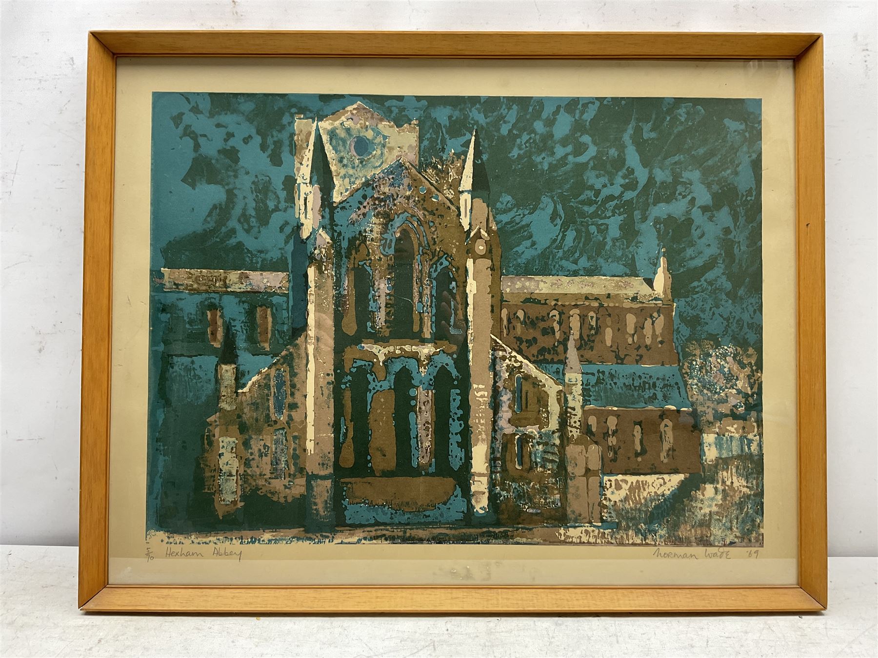Norman Wade (British 20th century): 'Hexham Abbey', screen print signed titled numbered 5/70 and dated '69 in pencil 44cm x 60cm