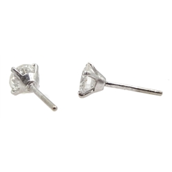 Pair of 18ct white gold round brilliant cut diamond stud earrings, total diamond weight approx 1.20 carat