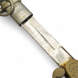 Gurkha Kukri with horn handle and jewelled scabbard, two other Kukris, Arab jambiya Finnish sporting knife with birch handle by Martiini Rovaniemi and German made WWI sword probably for the Turkish market