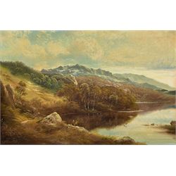 Andrew Grant Kurtis (British 1963-): Autumn Stroll by the Loch, oil on canvas 50cm x 76cm (unframed)