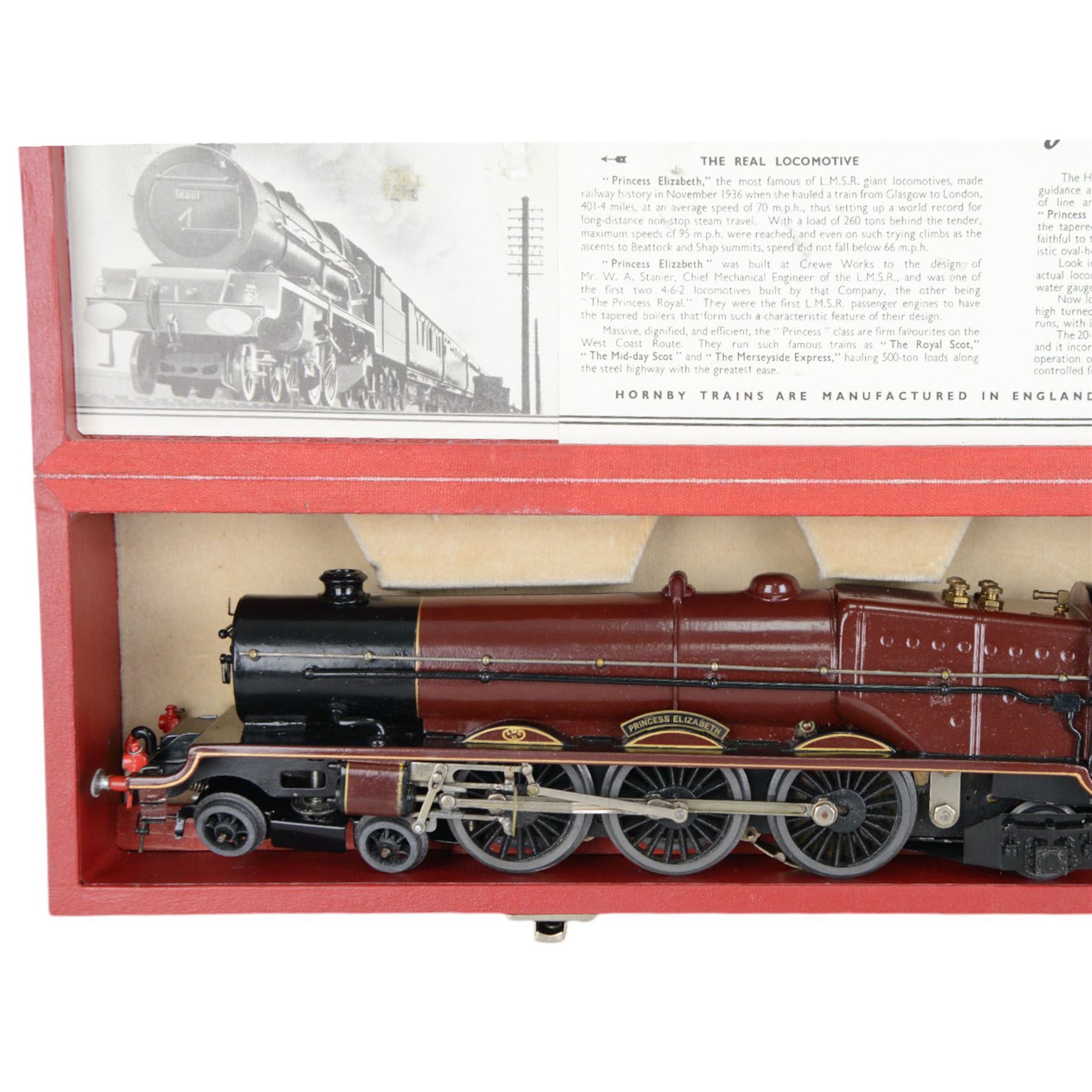 Hornby 0 gauge LMS Princess Royal Class 4-6-2 locomotive 'Princess Elizabeth' no.6201, with tender, in LMS maroon livery, in original wooden case