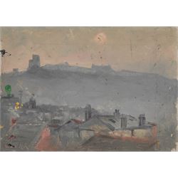 Frank Henry Mason (Staithes Group 1875-1965): 'Morning' overlooking the Old Town Rooftops Scarborough, oil on board titled unsigned 18cm x 25cm (unframed)
Provenance: family descent from Frank Henry Mason's sister Eleanor Marie (Nellie). Not previously been on the market