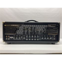 As new Bugera 333XL Infinium Hardcore 120-watt 3-channel tube amplifier head with reverb and Infinium tube life multiplier; date code 1507; number S1500576AAC L69cm; boxed with foot controller, power cable and paperwork