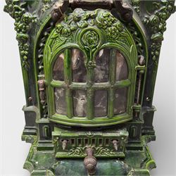 Art Nouveau French green enamelled cast iron stove by Deville & Cie