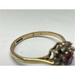 9ct gold pear butterfly brooch, 9ct gold stone set ring and an silver fob watch, all stamped or hallmarked 