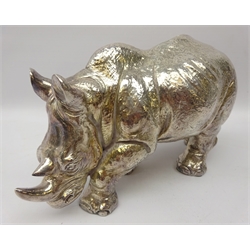  Filled silver model of a Rhinoceros by Camelot Silverware, 2007, L21cm   