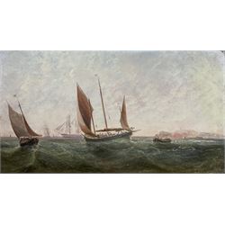 English School (19th century): Fishing Smack and other Shipping off the Coast, oil on board unsigned 19cm x 34.5cm
