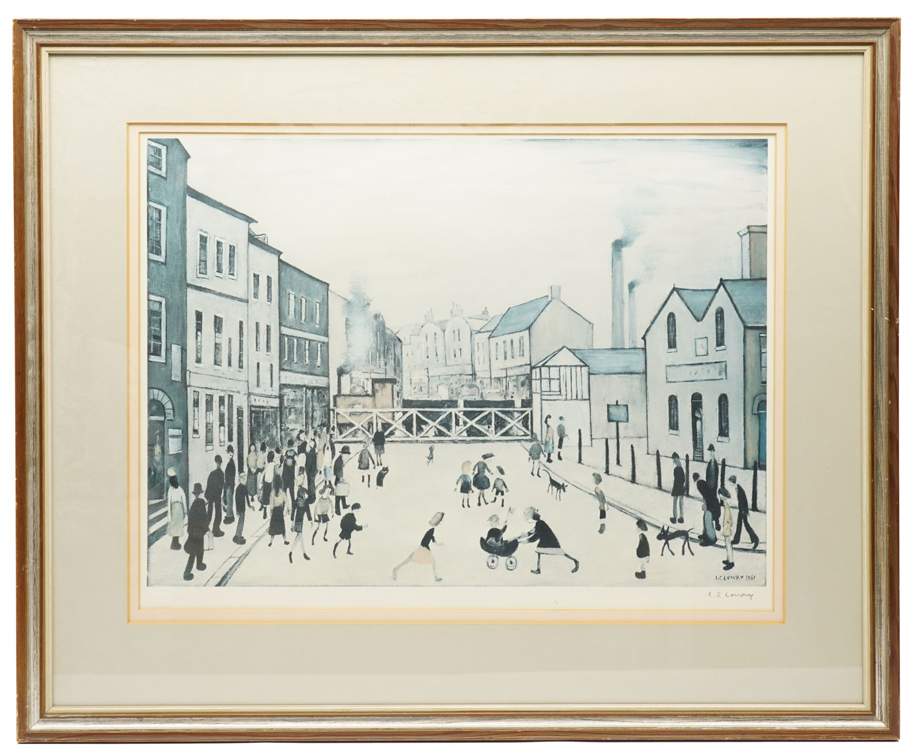 Laurence Stephen Lowry RBA RA (Northern British 1887-1976): 'Level Crossing - Burton-on-Trent', print in colours signed in pencil with Fine Art Trade Guild blindstamp 44cm x 58cm