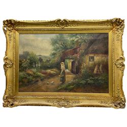 Ernest Charles Walbourn (British 1872-1927): Young Girl outside a Country Cottage, oil on canvas signed 60cm x 90cm