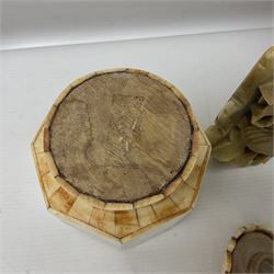 Collection of hardstone and soapstone, including hardstone seal carved temple dogs finial, inscription on base, together with inkwells, vases etc  