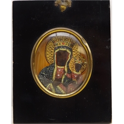  Madonna and Child, oval Polish Icon painted on wood panel 8.5cm x 7.5cm   