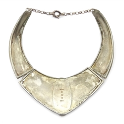  Large silver link necklace set with a single oval amber, makers mark G L C, Sheffield 1998, in original box  