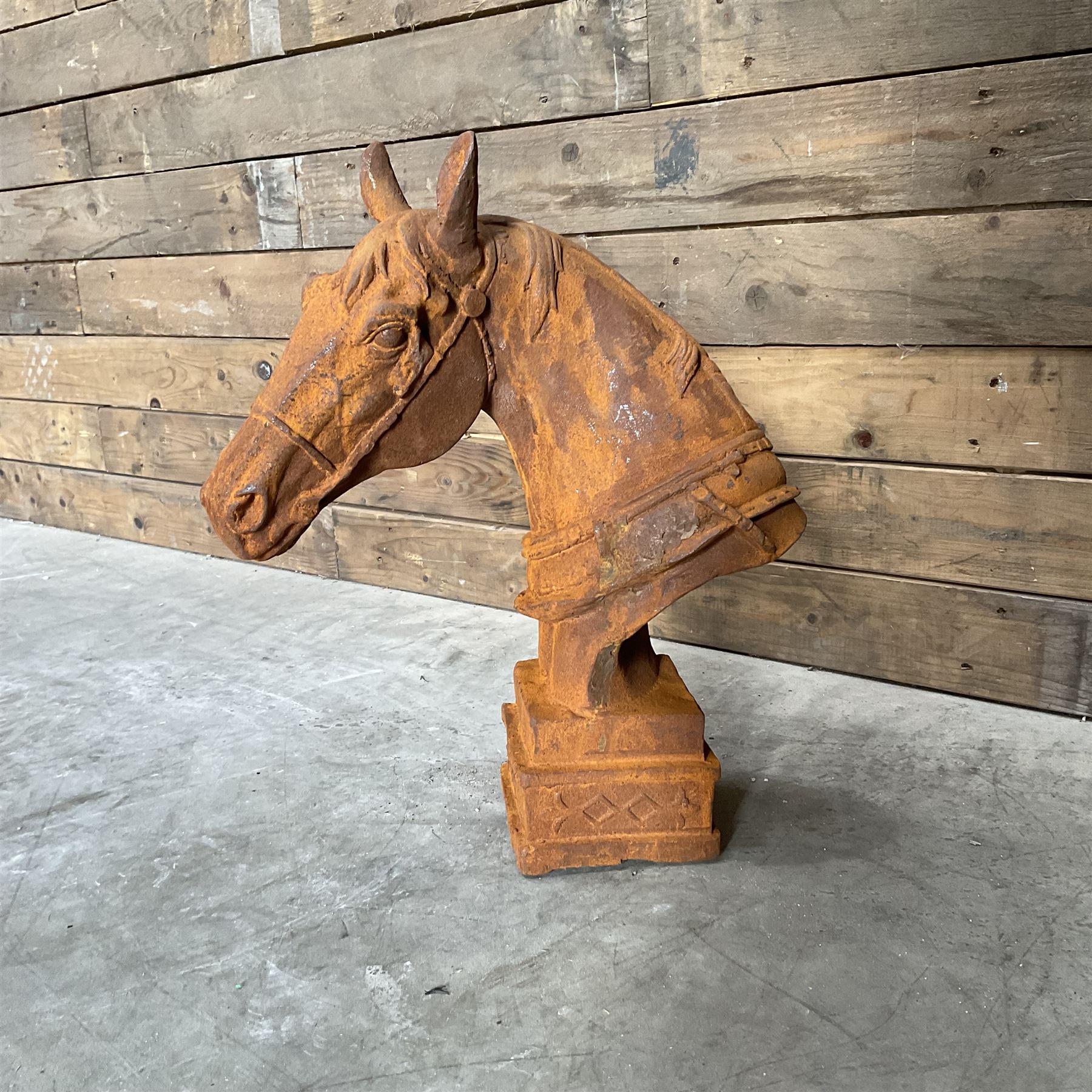 Cast iron Horse head on plinth