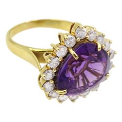 18ct gold amethyst and round brilliant cut diamond cluster ring, amethyst approx 8.00 carat, total diamond weight approx 1.30 carat