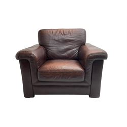 Large armchair upholstered in chocolate brown leather