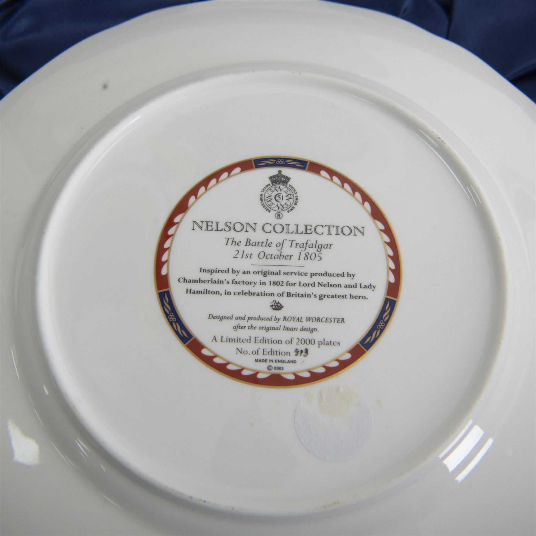 Royal Worcester seven Nelson collection plates, limited edition, comprising two Battle of Cape St Vincent, two Battle of Trafalgar, two Battle of Copenhagen and Battle of the Nile, all with certificates and original boxes 