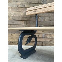 Victorian design cast iron serpent garden bench with oak slats
