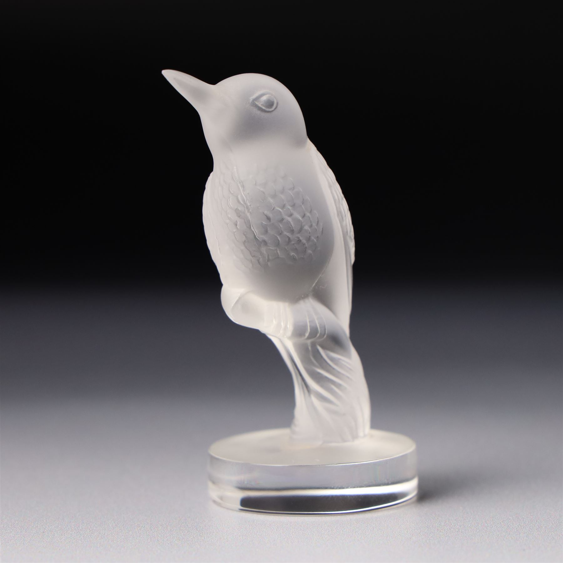 Lalique frosted glass model of a Kingfisher, engraved Lalique France, boxed H7cm