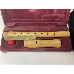 Three wooden recorders - 1970s Schotts 'Concert' three-piece tenor; 1990s Dolmetsch treble, cased; and 1980s Moech descant, cased (3)