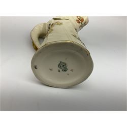 Royal Worcester blush ivory jug of squat lobed form painted with floral sprays,  No. 1094, Rd. No. 29115, together with two Royal Worcester leaf moulded blush ivory jugs each decorated with hand painted floral sprays, all with printed mark beneath