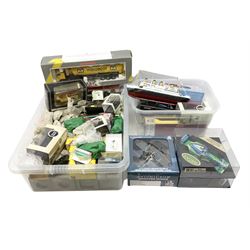 Large quantity of diecast and plastic model vehicles, including Corgi, Lledo, Hornby, Wilking, Busch, Classix, Trackside, Oxford, Heritage Classics, etc, including civilian, commercial and military automobiles, boats, race cars, etc (qty)