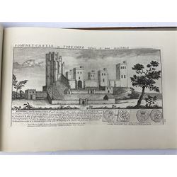 Samuel Buck: Ruins, Abbeys and Castles of Yorkshire. Bound collection of twenty-five engraved views dated 1720 - 1728 including Burstal Abbey Hull, Bolton Abbey, Whitby Abbey, Scarborough Castle, Malton Priory etc and list of subscribers; oblong folio; mottled half leather and suede binding by Etherington, Thorpe & Co., Pudsey