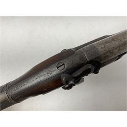 19th century take down 'cripple stopper' single barrel percussion gun, removable walnut stock with bayonet style fitting, chequered grip and fore-end, approximately 8-bore, the 59.5cm (23