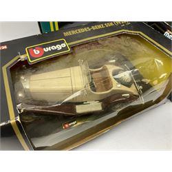 Nine 1:18/1:24 scale die-cast models - two Foxtons Mini Coopers; Road Legends Shelby Cobra; Maisto Mustang Mach III; and five by Bburago including Porsche 356B Cabriolet 1961, Chevrolet Corvette Convertible 1998 etc; all boxed (9)