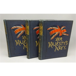  Low, Charles Rathbone: Her Majesty`s Navy. Illustrated. Published London J S Virtue & Co. Decorative blue cloth/gilt binding, 3vols  