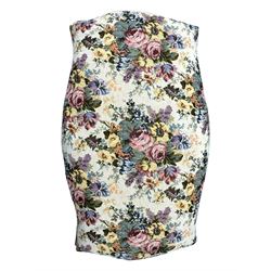 Pair of Louis XV-design giltwood stools, each upholstered in floral tapestry fabric, the carved frame adorned with scrolling foliage and shell motifs, raised on cabriole supports