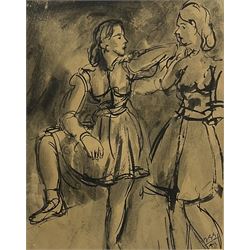 Jean-Georges (János Györgi) Simon (Austro-Hungarian 1894-1968): Portrait of two Girls,  ink and monochrome wash signed with initials and dated '41, 30cm x 24cm
Provenance: purchased from the artist's studio collection

