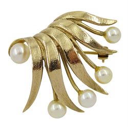 9ct gold pearl abstract spray brooch, hallmarked