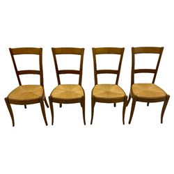 Grange Furniture cherry wood dining table, and eight chairs with rush seats